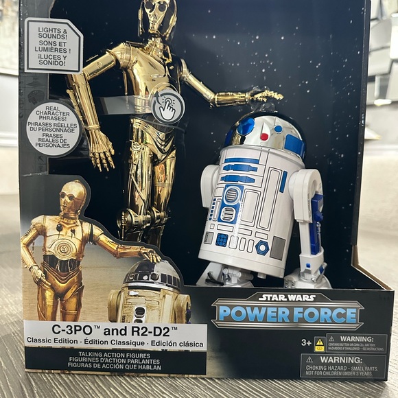 Star Wars Power Force talking C-3PO and R2-D2 Figures Gold and White